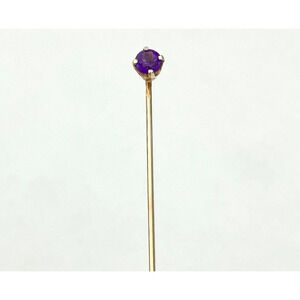 14K Yellow Gold Genuine Amethyst Gemstone Ladies Slim Stick Pin 2"